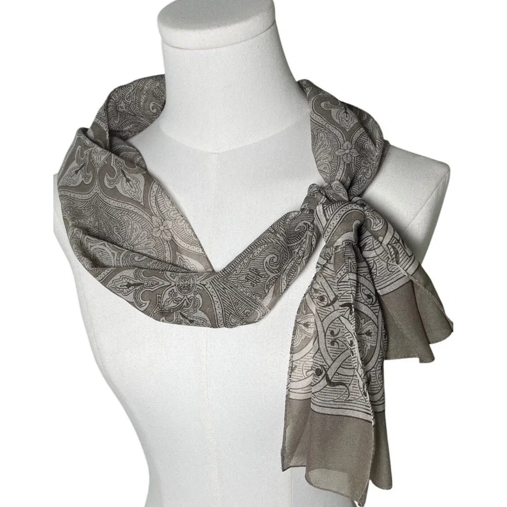 Classic Neutral Paisley Rectangle Scarf Lightweight‎ Women One Size
